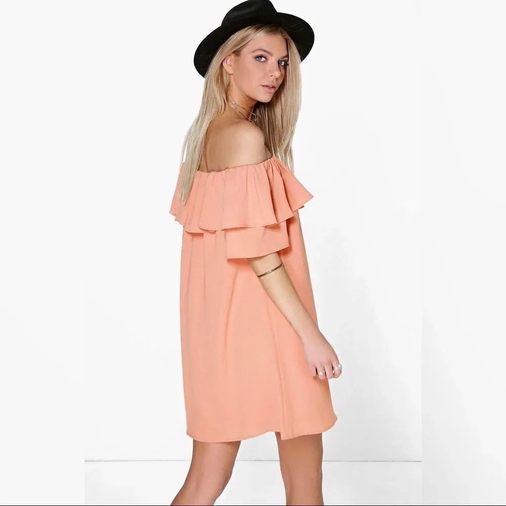 ✨Pink Off The Shoulder Ruffle Dress✨ - Picture 2 of 6